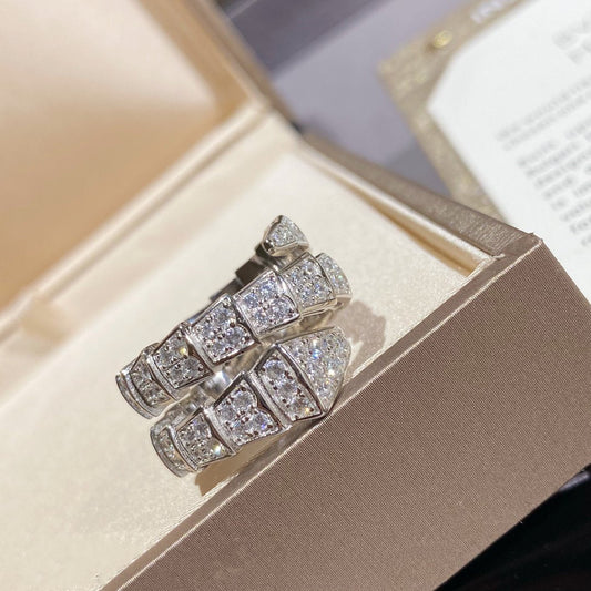 [⭐Hesperis Jewelry]SERPENTI DOUBLE RING SILVER DIAMOND PAVED