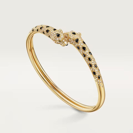 [⭐Hesperis Jewelry]PANTHERE DOUBLE HEADED HALF DIAMOND OPEN BRACELET