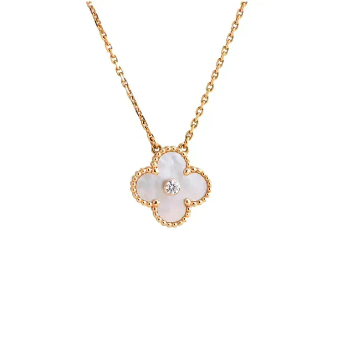 [⭐Hesperis Jewelry]CLOVER 15MM DIAMOND WHITE FRITILLARIA NECKLACE