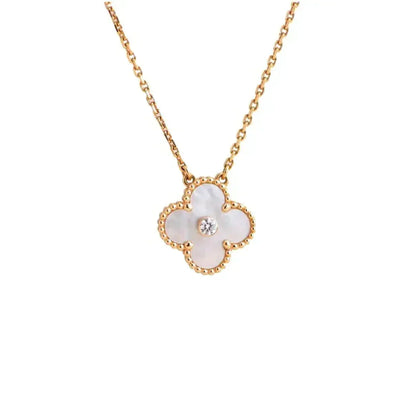 [⭐Hesperis Jewelry]CLOVER 15MM DIAMOND WHITE FRITILLARIA NECKLACE