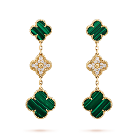 [⭐Hesperis Jewelry]CLOVER EARRINGS GOLD MALACHITE DIAMOND 3 MOTIF