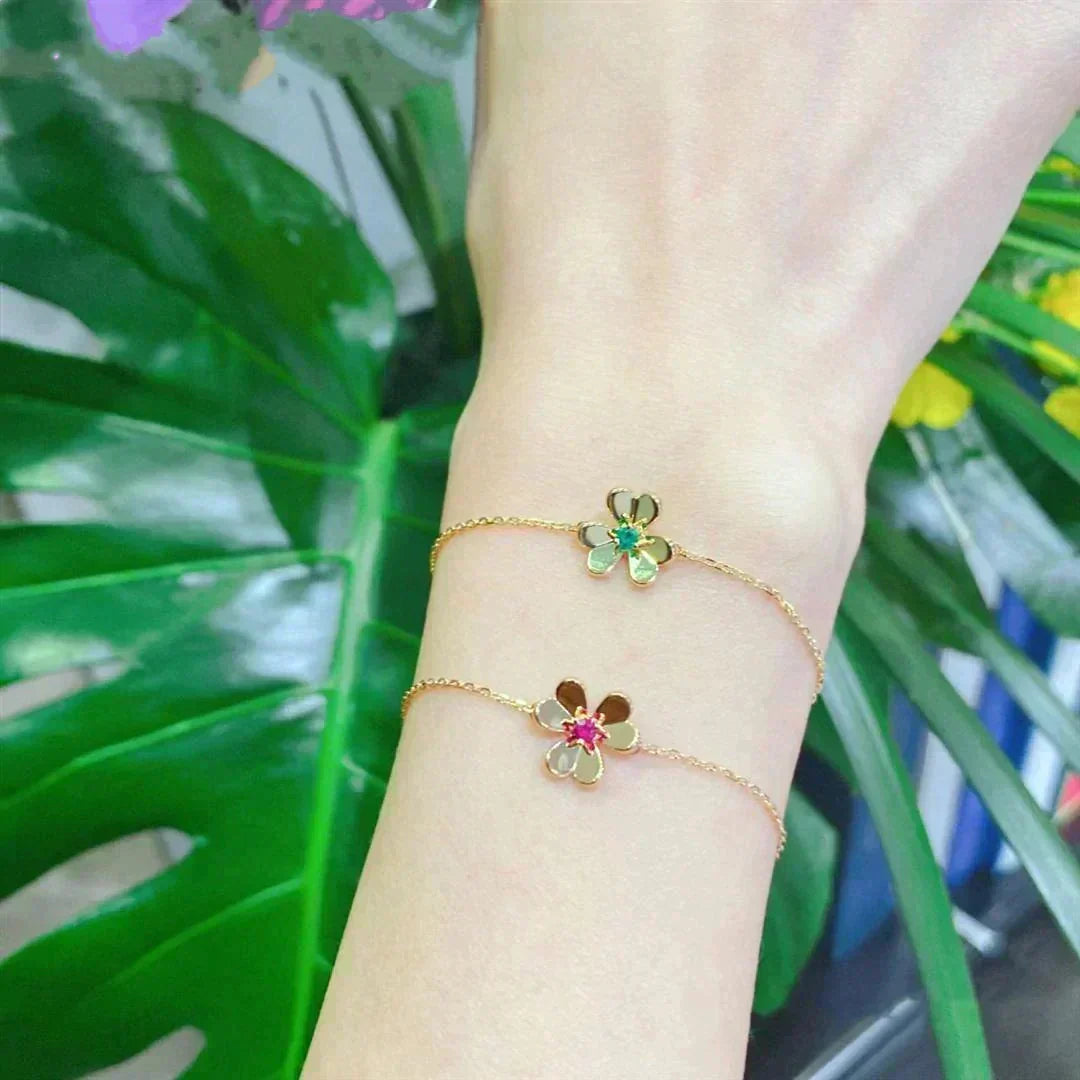 [⭐Hesperis Jewelry]FRIVOLE GOLD FLOWER PINK MALACHITE BRACELET