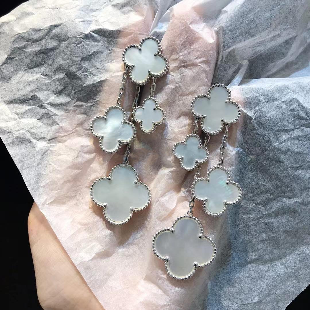 [⭐Hesperis Jewelry]CLOVER EARRINGS WHITE MOP 4 MOTIFS SILVER
