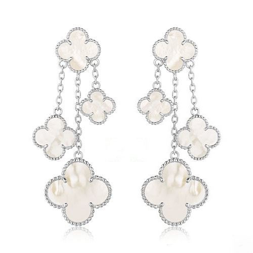 [⭐Hesperis Jewelry]CLOVER EARRINGS WHITE MOP 4 MOTIFS SILVER