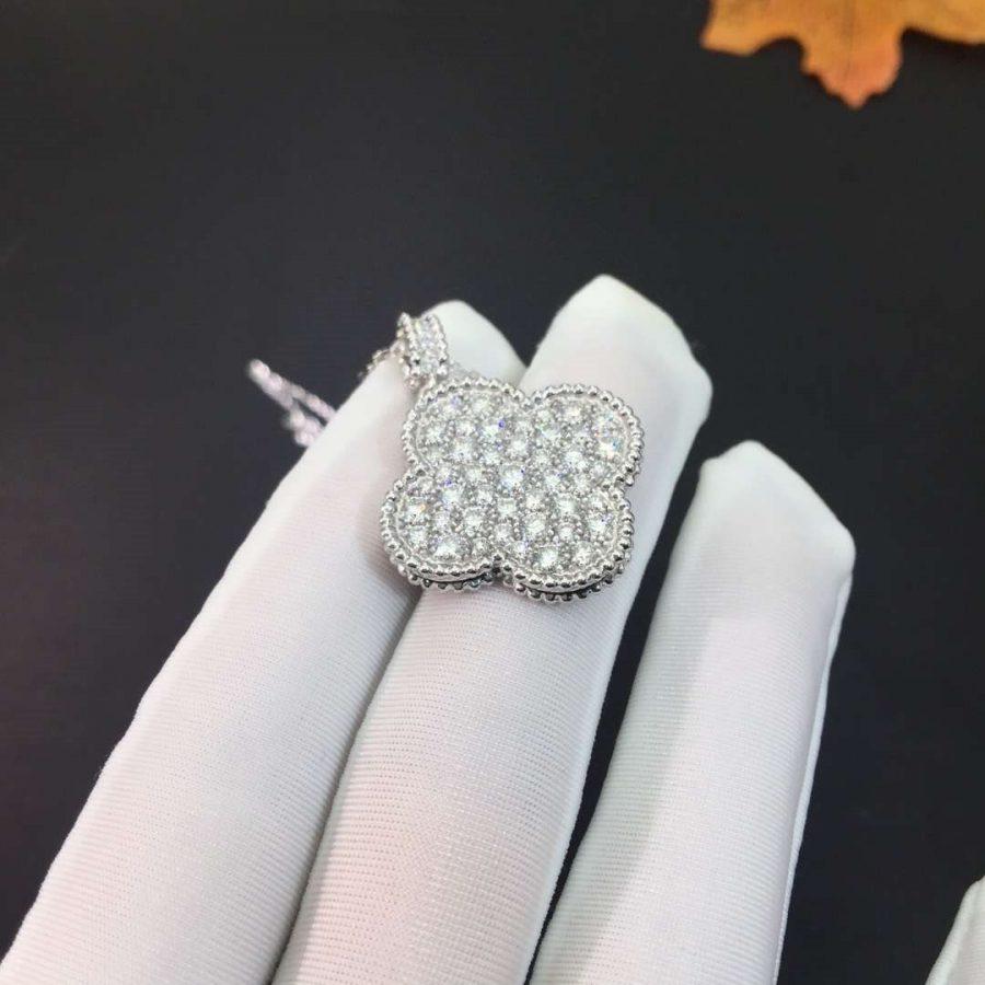 [⭐Hesperis Jewelry]CLOVER 25MM SILVER FULL DIAMOND BIG CLOVER NECKLACE