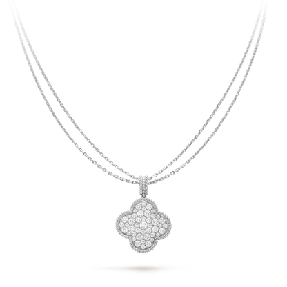 [⭐Hesperis Jewelry]CLOVER 25MM SILVER FULL DIAMOND BIG CLOVER NECKLACE