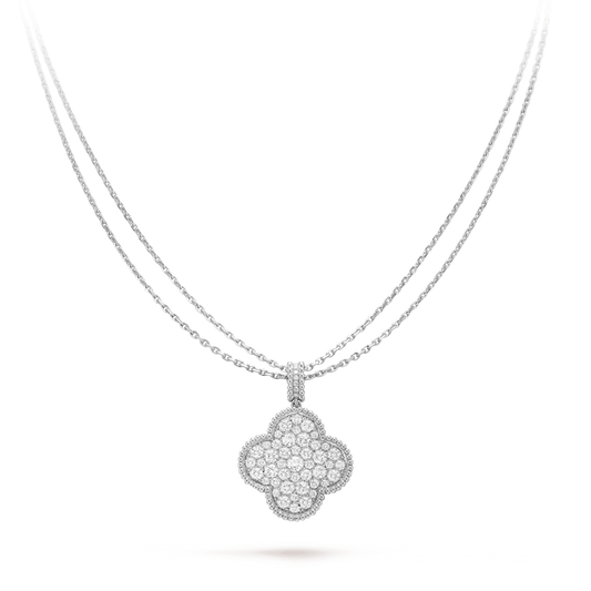[⭐Hesperis Jewelry]CLOVER 25MM SILVER FULL DIAMOND BIG CLOVER NECKLACE