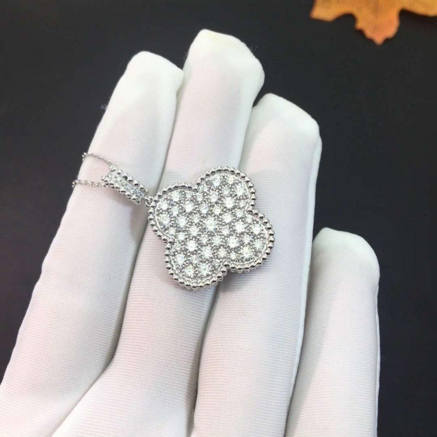 [⭐Hesperis Jewelry]CLOVER 25MM SILVER FULL DIAMOND BIG CLOVER NECKLACE