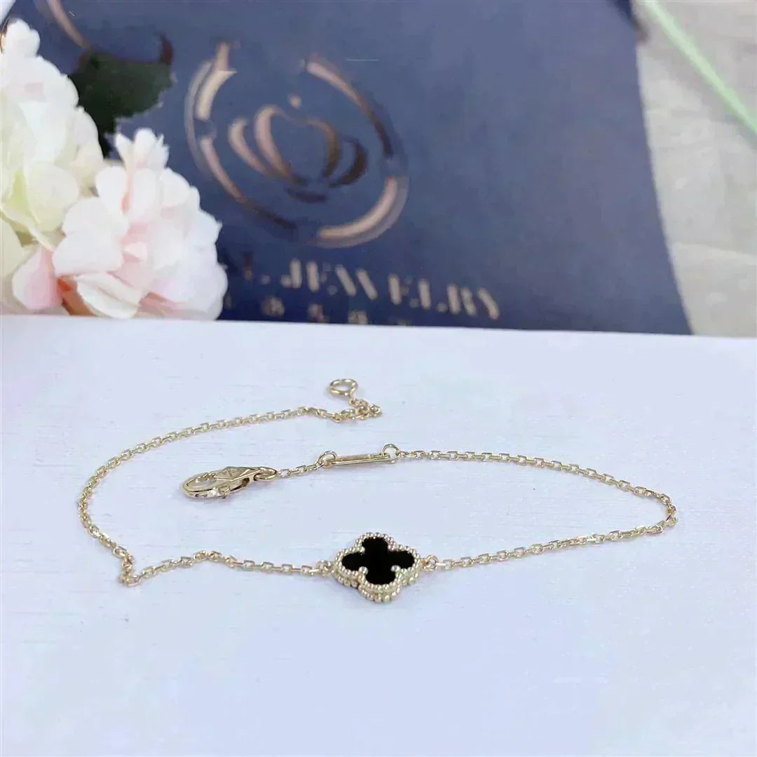 [⭐Hesperis Jewelry]CLOVER ONYX SINGLE FLOWER BRACELET