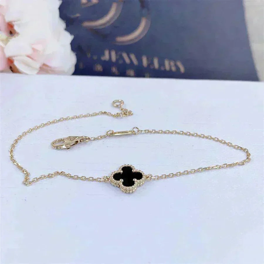 [⭐Hesperis Jewelry]CLOVER ONYX SINGLE FLOWER BRACELET