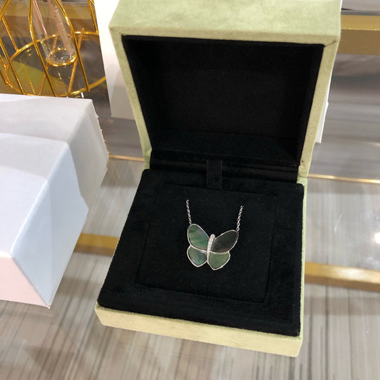 [⭐Hesperis Jewelry]LARGE BUTTERFLY SILVER PENDANT DIAMOND NECKLACE