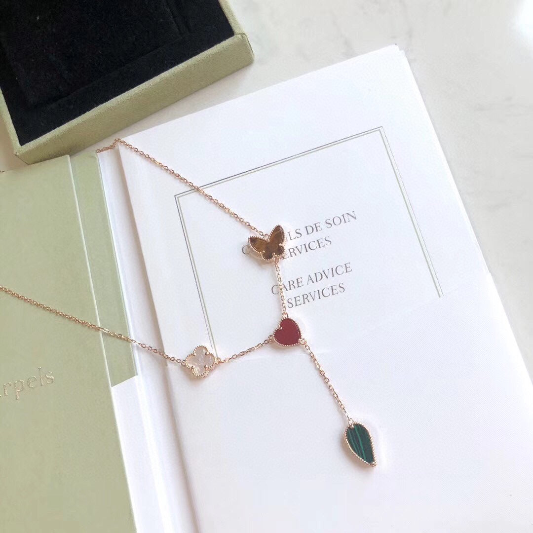 [⭐Hesperis Jewelry]LUCKY SPRING 4 MOTIFS ROSE GOLD NECKLACE